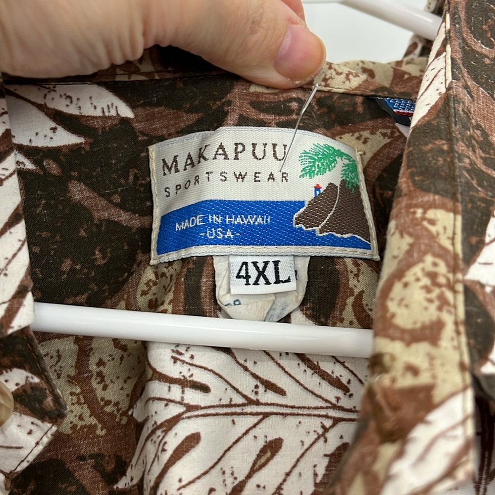 Makapuu 4XL Brown, White Short Sleeve Button Down Hawaiian Shirt - Picture 4 of 8